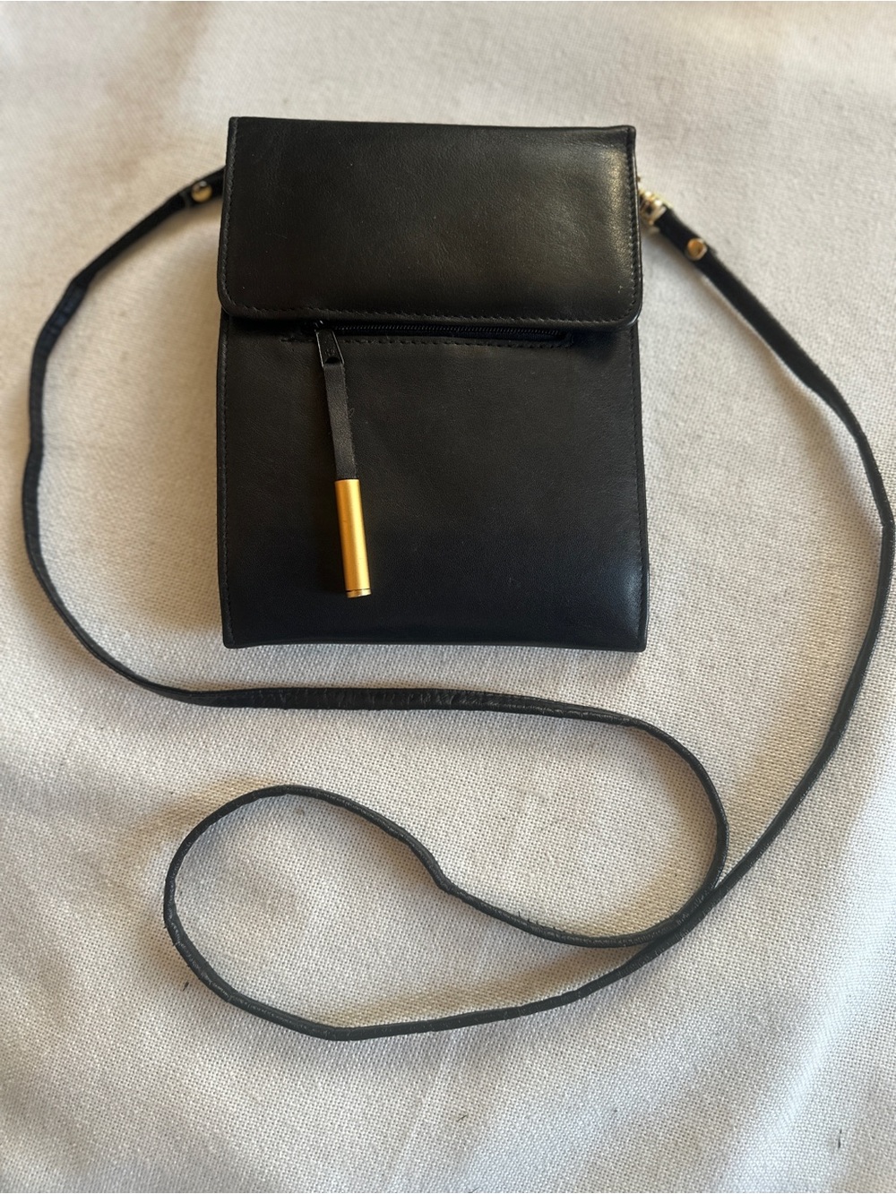 HATO HASI 90’s Vintage Soft Black Leather Crossbody Bag Minimalist Organizer